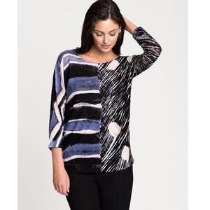 NIC+ZOE Linen Blend Top Women S Abstract Print Artsy Boho Lightweight